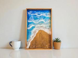 Bandeja de Servir de Madera de Nogal Teñida con Acabado Lacado, Reutilizable, Portátil, con Diseño Multifuncional para Escritorio, Ideal para Servir Comida con Temática de Playa - Product Image 5