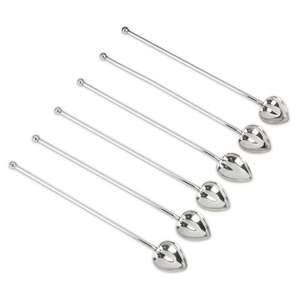 Agitateurs à cocktail en acier inoxydable en forme de cœur, longs bâtonnets argentés pour boissons et café, accessoires de bar haut de gamme - Product Image 1