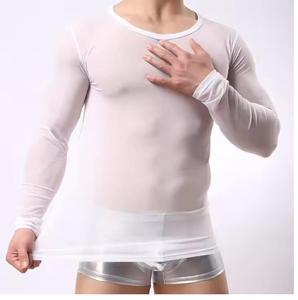 Camiseta negra ajustada de manga larga con malla transparente para gimnasio, fitness, ejercicio, entrenamiento muscular, transpirable, para hombre. - Product Image 4