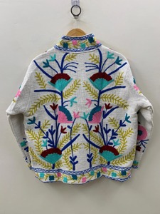 Veste en coton brodée florale bohème avec col écharpe, manches longues, grande taille, vêtements d'extérieur décontractés pour femmes, printemps - Product Image 3