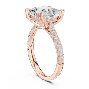 Anillo de Compromiso de Diamante Cultivado en Laboratorio en Oro Rosa, Corte Princesa Solitario con Banda de Diamantes Pavé, Anillo de Boda de Lujo, Regalo Elegante - Product Image 4
