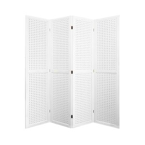 5.6Ft Elegant White <b>Wooden</b> 4-Panel Room Divider Freestanding <b>Pegboard</b> Display for Trade Shows Craft Shows Folding Privacy Screen - Product Image 2