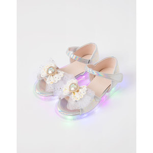 OZKIZ Korean Style Solid Pattern Kids <b>Summer</b> Sandals Open Toe with Flower <b>Decoration</b> Lighted Polyester Lining for 2-6 Years - Product Image 1