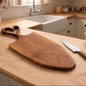 Tabla de cortar rectangular de madera con forma de pala, apta para lavavajillas, no tóxica, estilo pescado, 1.3cm de grosor - Product Image 1