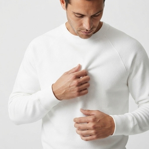 เสื้อสเวตเตอร์คอกลมของผู้ชายผ้าขนแกะคอตตอนเนื้อเรียบสวมใส่สบาย - Product Image 3