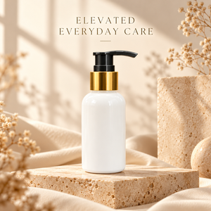 Flacon Boston court en PET blanc de 100 ml avec pompe à lotion dorée, emballage cosmétique pour lotion, crème et soins de beauté - Product Image 4