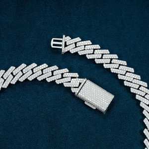 สร้อยคอคิวบาลิงค์ประดับเพชรโมอิสซาไนต์สองแถว เงินแท้ 925 ชุบทองคำขาว เครื่องประดับฮิปฮอป - Product Image 3