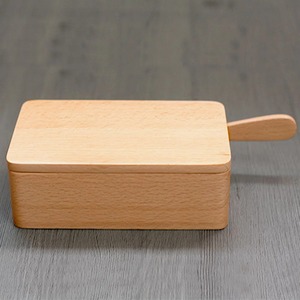 Simple Wooden Butter Dish With Wooden Knife Natural Butter <b>Storage</b> Box Used For Serving Cheese And Spreads From India - Product Image 1