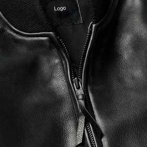 Veste en cuir véritable pour homme avec col montant et fermeture éclair avec logo - Product Image 5