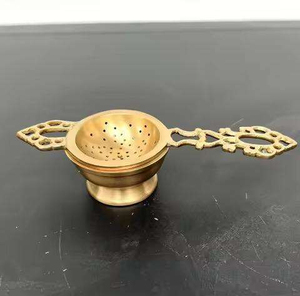 Ornate brass <b>tea</b> strainer with dual decorative handles and bowl fine mesh loose leaf <b>tea</b> filter reusable traditional <b>tea</b> <b>infuser</b> - Product Image 1