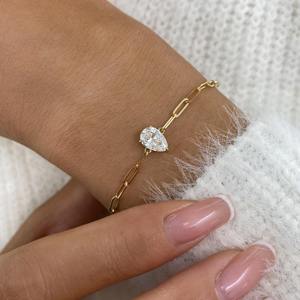 Bracelet chaîne en or massif 14 carats avec diamant de laboratoire taille poire 1,00 carat – Bracelet délicat et élégant pour femme - Product Image 6