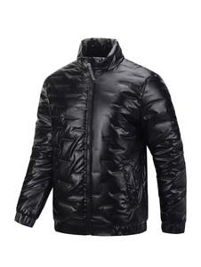 Veste matelassée noire à capuche et col montant pour homme, enduite de PU, imperméable, avec fermeture éclair, décontractée, pour l'hiver, en polyester épais - Product Image 1