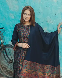 SAFAA - Tela de Lana Acro Tejida Azul Marino sin Coser con Estola/Dupatta Pesada - Traje de Invierno para Mujer - Product Image 2