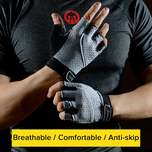Gokopm <b>Half</b> Finger PU Leather Gym Gloves Mesh Breathable Training Unisex Weight Lifting Fitness Non <b>slip</b> Adjustable Wrist Strap - Product Image 5