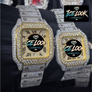 นาฬิกาข้อมือควอตซ์ทรงสี่เหลี่ยมหรูหราสำหรับทุกเพศจาก Ice Look Jewelry สายสแตนเลสประดับเพชรโมอิสซาไนต์ กระจกแซฟไฟร์ ระบบจักรกล - Product Image 4