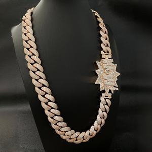 AMBER JEWELS T-656 Rhodium Plated 18k <b>Solid</b> <b>Gold</b> Cuban Chain Bracelet Emerald Cut Natural Stone Pendant Classic Style Unisex - Product Image 1
