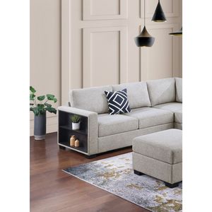 Set Divano Sezionale Contemporaneo 4 Pezzi in Bouclé Beige con Scaffale Integrato, Divanetto, Pouf a Cuneo Funzionale per Arredamento Soggiorno - Product Image 5