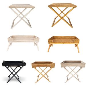<b>FOLD</b> & SERVE Tray <b>Table</b> With Leg Rattan Tray Serving <b>Kitchen</b> Display Built-In Handles - Product Image 1