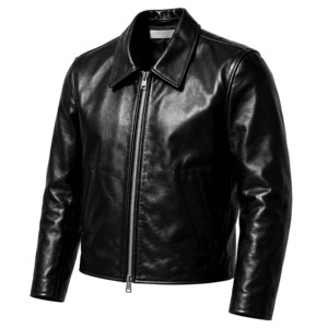 Veste de motard en cuir véritable noir pour homme, col rabattu, fermeture éclair, coupe ajustée, taille standard - Product Image 1