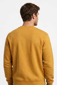 Sweat-shirt col rond jaune moutarde pour homme, coupe décontractée, tricot uni, pull à manches longues, haut d'automne - Product Image 3