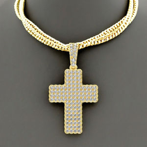Wholesale Trendy 10K Solid <b>Gold</b> Custom Jesus <b>Cross</b> Necklace Lab Grown Diamond Christian Religious Jewelry Fine Pendants Charms - Product Image 1