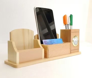 Porte-stylos en bois, organiseur de bureau, support à stylos/crayons en bois d'acacia avec horloge, artisanat parfait, meilleur prix - Product Image 5
