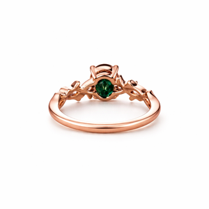 Anillo de compromiso de esmeralda verde ovalada con diamantes naturales en oro rosa de 14K y 18K, diseño vintage de hoja, anillo de aniversario para mujer - Product Image 3