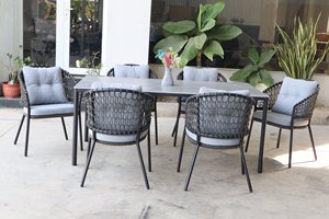 ROCF-041 Chaise d'extérieur moderne en osier avec coussin gris, structure métallique, mobilier de jardin contemporain, résistant aux intempéries - Product Image 5