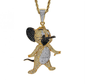 Cat and Mouse Pendant Necklace Men Hip Hop Jewelry <b>Iced</b> <b>Out</b> Cartoon Animal Charm Gold Silver Bling Cuban Link <b>Chain</b> Mens Choker - Product Image 1