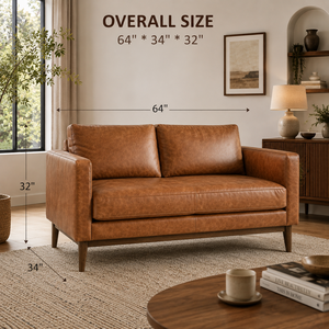 Sofá de Cuero Genuino de Primera Calidad, 2 Plazas, Estilo Moderno de Mediados de Siglo, con Estructura de Madera Sólida, Sofá de Cuero Cómodo para Sala de Estar - Product Image 2