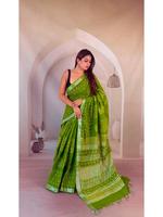 Blus Saree Linen Wanita dengan Cetakan Tangan, Pewarna Alami, Tekstil Tradisional India Buatan Tangan Murni, Bebas Bahan Kimia, Cepat Kering