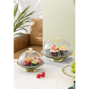 Wooden Round <b>Cake</b> <b>Stand</b> With Glass <b>Dome</b> Cover Reusable Dessert Display For Birthday Wedding Parties Countertop <b>Cake</b> <b>Dome</b> - Product Image 3