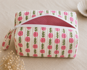 Wholesale 100% Cotton Quilted Bold Stripe Makeup <b>Bag</b> Zipper Cosmetic Pouch Custom Printed Travel Organizer Private Label - Product Image 3