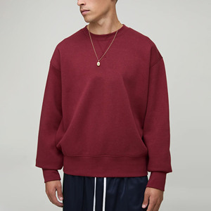 เสื้อสเวตเชิ้ตผู้ชายสีเบอร์กันดี คอกลม ถักจากผ้าฝ้าย 100% ระบายอากาศได้ดี สไตล์สตรีทแวร์ ทรงปกติ สีพื้น เหมาะสำหรับใส่ในฤดูหนาว - Product Image 6