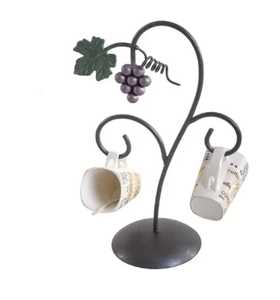 Wooden Mug Holder Stand with Rectangular Base and Vertical Hooks Holding 3 Ceramic Coffee Cups Modern <b>Kitchen</b> Organizer - Product Image 2