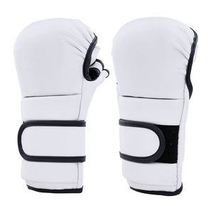 Gants de boxe MMA en cuir blanc et noir pour adultes, avec sangle de poignet réglable, antidérapants, équipement d'arts martiaux - Product Image 4