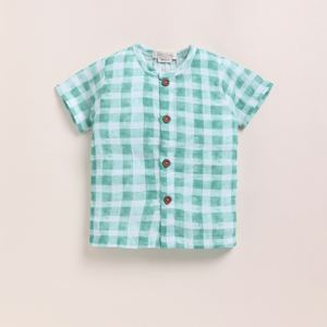 Organic Teal Checks Print Muslin Jabla Set Conjuntos de ropa de bebé de primera calidad - Product Image 2