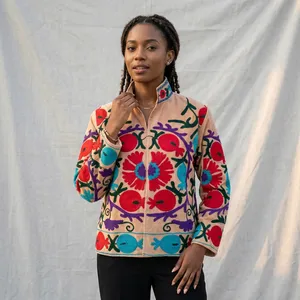 Veste réversible pour femmes Sujani, style blazer floral, en velours de coton, bomber varsity, broderie, légère, logo personnalisé, automne - Product Image 2