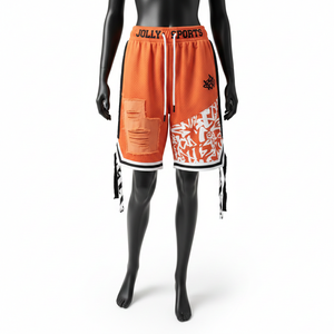 Pantalones Cortos de Baloncesto de Malla de Poliéster Premium de 180 GSM, Color Naranja, Panel Sublimado, Aplique Desgastado, Logotipo Personalizado - Product Image 6