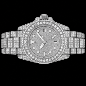 Montre pour homme argentée avec cadran serti de pierres étincelantes, affichage de la date, montre de luxe tendance pour les occasions festives - Product Image 3