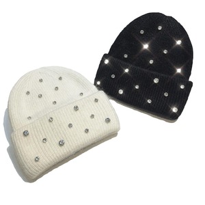 Unisex Acrylic Knit Beanie Hat With Rhinestone Dot Pattern <b>Winter</b> <b>Cap</b> Elegant Casual Style Adult 56-58CM - Product Image 2