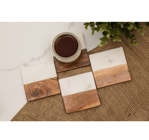 Ensemble de dessous-de-verre en bois et marbre pour la décoration de table, tapis de table antidérapants pour la décoration de la maison, dessous-de-verre en marbre - Product Image 1