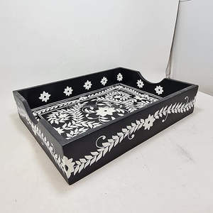 Bandeja para servir con incrustaciones de hueso hechas a mano, elegante diseño de incrustaciones naturales, bandeja de madera decorativa, bandeja artesanal única perfecta - Product Image 4