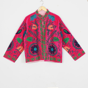 Women Velvet Embroidered <b>Jacket</b> Mandarin Collar Lantern Sleeve Floral Boho Style Autumn Coat Handmade Suzani <b>Pattern</b> - Product Image 5