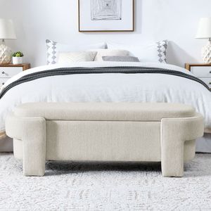 Panca Imbottita in Tessuto di Lino Beige con Ampio Spazio di Archiviazione 51,5 X 20,5 X 17 per Soggiorno, Ingresso, Camera da Letto - Product Image 6