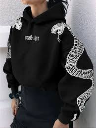 Sweat à capuche gothique pour homme, imprimé serpent brodé, coupe oversize, streetwear, avec motifs sur les manches, en molleton de coton épais noir - Product Image 2