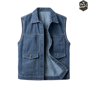 Chaleco Vaquero de Invierno para Hombre 2026, Personalizado, Calefactable, Transpirable, Informal, Cálido, Sin Mangas, 100% Algodón, Relleno de Plumón, Cuello Alto - Product Image 1