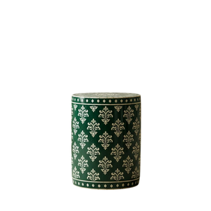 Taburete Lateral de Lujo con Diseño Mughal Indio, Incrustaciones de Hueso, Hecho a Mano, Verde Esmeralda, Redondo, de Resina, Mesa Auxiliar Premium para Sala de Estar - Product Image 1