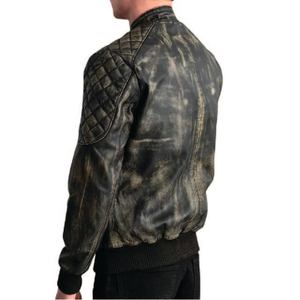 Chaqueta de cuero genuino para hombre, de piel de oveja, con cierre de cremallera, cuello con banda, botones a presión, puños de punto acanalado, estilo premium. - Product Image 5