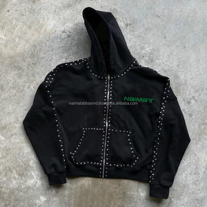 Trending Winter Heavyweight Fleece Lining Eco-Friendly Plus Size Baggy <b>Tracksuit</b> Rhinestone Streetwear Sports Men's Hoodie - Product Image 2